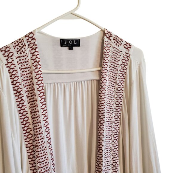 POL Open Tassel Embroidered Lined Cardigan Wide Short Sleeves Large - Picture 3 of 16